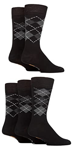 Farah Mens Argyle/Striped Bamboo Socks 5Pk Blk/Char/Grey Argyle 6-11