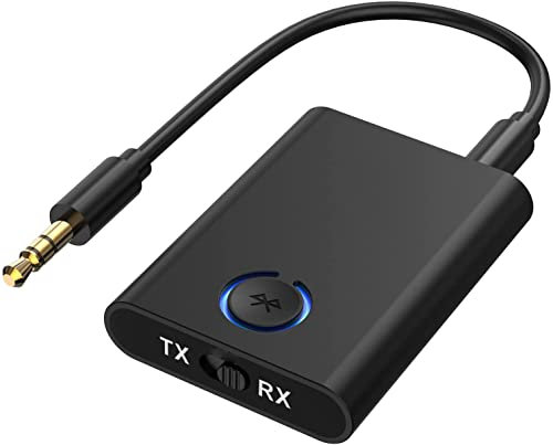 Bluetooth 5.0 Transmitter Receiver, 2 in 1 Wireless 3.5mm Audio Bluetooth Adapter, Portable Noise Reduction Low Latency Bluetooth Transmitter for PC/TV/Car Sound System/Wired Speakers