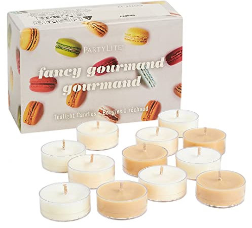 PartyLite 12er Set Teelichter Kerzen, Fancy Gourmand Duft, Aromatherapie Duftkerzen Geschenkset, Bis zu 4 bis 6 Stunden Brenndauer