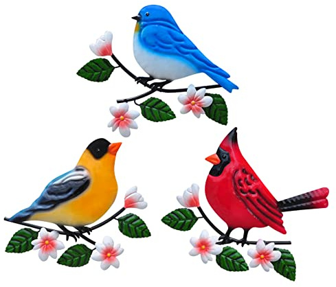 Tuokiuhn Wanddekoration aus Metall, Vogel, Wandkunst, Metall, für den Außenbereich, geeignet für Garten, Kunst, Ausräumung, Außenwanddekorationen für Terrasse, 3 Stück