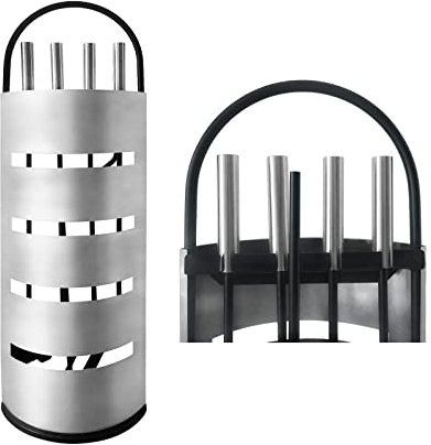 YARDIN Kaminbesteck Edelstahl Set 5-teiliges Kaminzubehör Kamingarnitur Modern, mit Gestell, Schaufel, Besen, Kaminzange und Schürhakenfür, Silber/Schwarz