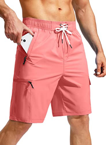 Kayrth Short de bain pour homme à séchage rapide avec 5 poches - Sans doublure en maille, Rose vif., Small