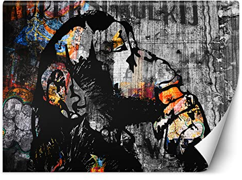 Feeby Fototapete Street Art Affe Schimpanse 200x140 cm Grau XXL Vlies Wandtapete Tapeten Wohnzimmer Schlafzimmer Büro Flur Jugendzimmer Moderne Design Wandbild Wand Dekoration Banksy Graffiti