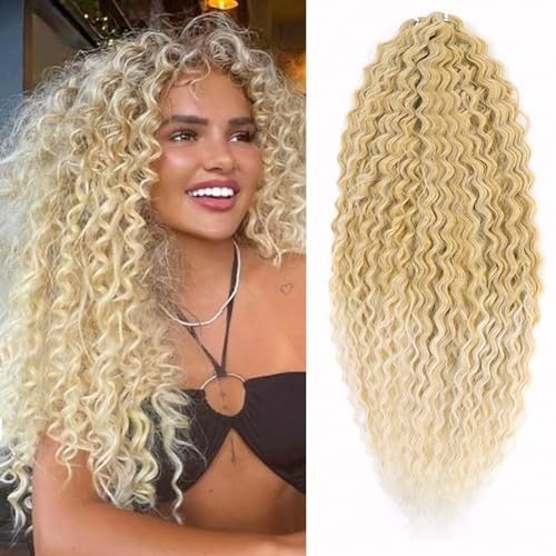 PORSMEER 3 Packs 22 Zoll Water Wave Twist Easy Crochet Hair Blond mix Hellblond für Butterfly Locs Crochet Braids Hair Extensions Pre-Looped Kunsthaar Geflochtener Zopf Haarteile für Frauen