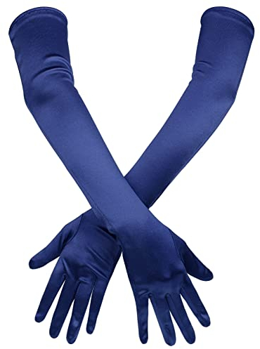 Lange Ellbogen Satinhandschuhe, Elegant Dehnbar Lange Handschuhe 53cm Opernhandschuhe für Frauen, Abend Tanzparty Handschuh für Frauen (Dunkelblau)
