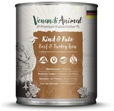 Venandi - Premium Nassfutter für Katzen - Rind Und Pute, 1 x 800g 1er Pack, Getreidefrei mit Extra Viel Fleisch
