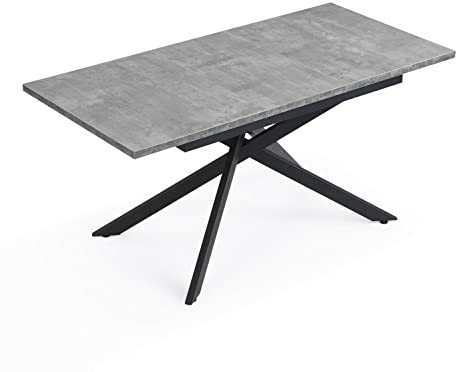 B&D home Esstisch LARS, ausziehbar 120-160 x 80 cm, 4-6 Personen Küchentisch Holztisch mit Kreuzgestell schwarz für Küche, Esszimmer, Industrial modern Design, Beton Optik, 11202-XS-BETO