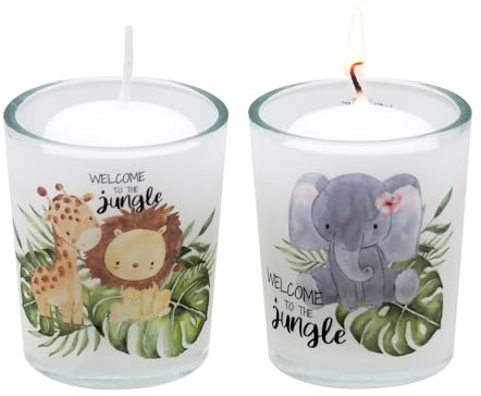 ZauberDeko Windlichtglas mit Banderole Waldtiere Jungle inkl. Kerze Kindergeburtstag Set 2 Stück
