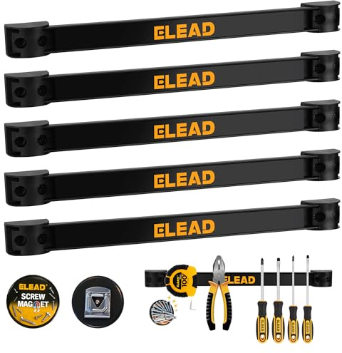 ELEAD 6-Piece 12 Magnetic Tool Holder Storage Organizer - Wall Mount Rack Garage Organization Power Magnet Hanger Workbench Board Slatwall Van Organizers Mounted Hanging Strip