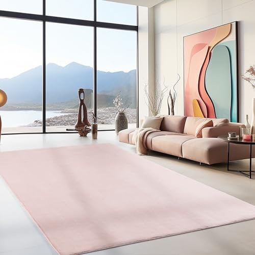 Tapis à Poils Ras, Unicolor - Monochrome, Tapis Rose, 140 x 200 cm, Tapis de Style Moderne, Tapis Salon