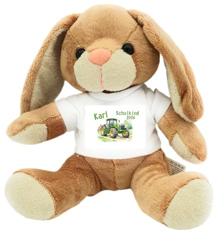 Kilala personalisierter Hase Traktor Kuscheltier 2023 für die Zuckertüte Schultüte mit Geschenk Einschulung 1. Klässler (Traktor)