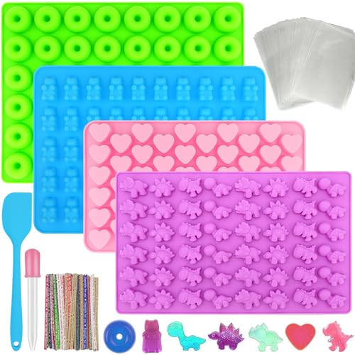 FINEASY Lot de 4 Moules à Bonbons en Silicone avec 1 Compte-Gouttes, Moule Chocolat Moule Fondant Parfumé Moule Silicone Patisserie Ours pour Glaçons Bonbons