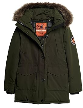 Superdry Damen Everest Parka mit Kunstfellkapuze Abyss Kaki 40
