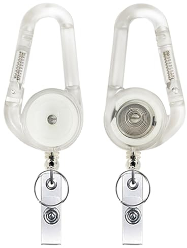 Portachiavi estraibile, 65 cm, con 2 portachiavi retrattili, per porta badge, porta carte d'identità, cordino con moschettone, Trasparente