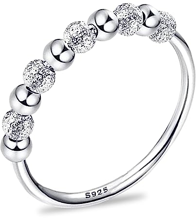 Spinner Bead Ringe Anxiety Ring 925 Sterling Silber Fidget Ring mit gefrosteten Perlen Angstringe für Angst Zappeln Stapelring für Angst Stressband (49(15.7))