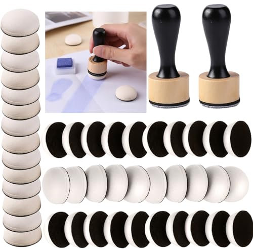 Briartw 46 Packs Mini Round Ink Blending Tool with Foams Set,2 Pcs Round Alcohol Ink Mini Applicator Tools and 44 Pcs Replacement Refill Sponge Domed Foam Pads Art Supplies for Distressing Blending