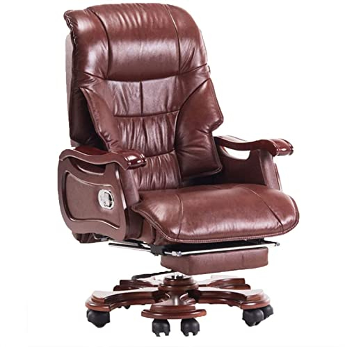 UsmAsk Bürostühle, Chefsessel mit Fußstütze, robuste Basis aus massivem Holz, Verbindungsarmlehnen, Leder, Computer-Arbeitsstuhl, ergonomisches Design (braun)