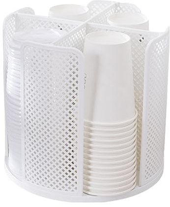Yowmina Porte Gobelets Rotatif à 360°, Support pour Tasse à café, Porte Gobelets en Carton à 4 Compartiments, Organisateur de Tasses pour la Maison, la Cuisine, le Bureau, le Bar (Blanc.)