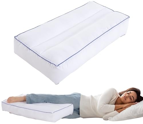 HOMBYS Kniekissen für Seitenschläfer mit blauem Rand, 12,7 cm Höhe, Baumwollbezug, Kissen zwischen den Beinen zur Ausrichtung der Wirbelsäule und zur Linderung von Druck, Hüft- und Beinerhöhung,
