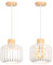 iDEGU 2 Piezas Lámparas Colgantes Vintage 18cm Lámpara de Techo Industrial en Madera y Metal Jaula E27 Iluminación de Techo Retro Luz Colgante para Dormitorio Salón Cocina Comedor Cafetería (Blanco)