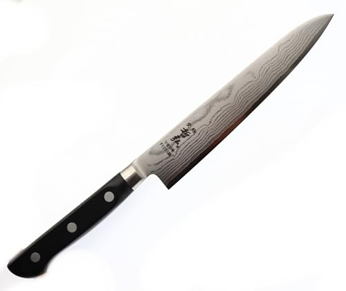 Couteau de Cuisine Japonais Acier inoxydable VG-10 Damas HRC 60 Double Tranchant - Couteau Fabriqué au Japon par Tetsuhiro (Utilitaire 15 cm)
