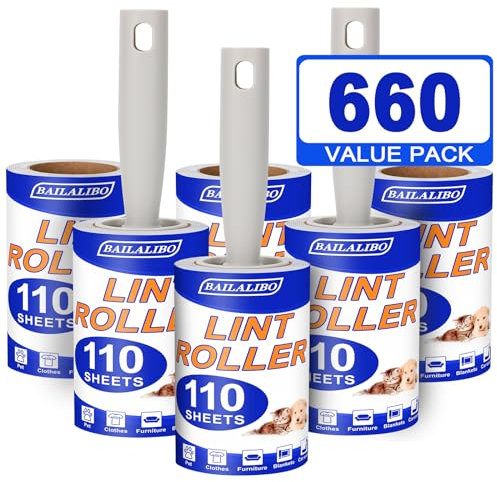 BAILALIBO Lint Roller, 660 Sheets Lint Rollers for Pet Hair Extra Sticky, 3 Handles + 6 Refills, Lint Remover for Clothes, Couch, Dog, Cat Hair, Strong Sticky Lint Roller Refills, Pet Hair Removal.