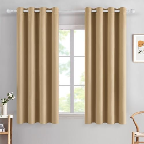 MIULEE Verdunklungsvorhänge Dunkler Sandton Vorhänge Blickdicht 2er Set 160 cm Lang, Gardinen Fenster Abdunkeln Ösen Wohnzimmer Schlafzimmer, Fenster Vorhang Verdunkelung Thermovorhang H 160 x B 140