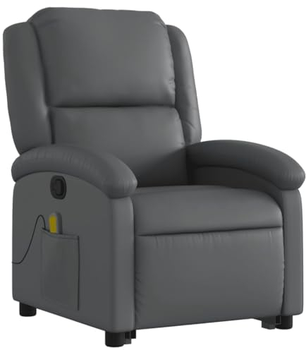 vidaXL Massagesessel, Verstellbar Sessel mit Aufstehhilfe, Fernsehsessel Relaxsessel mit Liegefunktion, Liegesessel Aufstehsessel Polstersessel, Grau Kunstleder