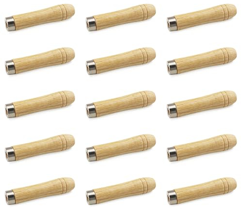 GOIEHIR 15 Stück Feilenheft mit Starken Metallkrage, Holzfeilengriff, für 4-6 Zoll Feilen, für Holzbearbeitung, Schreiner, Werkzeugwartung, LäNge 90 mm