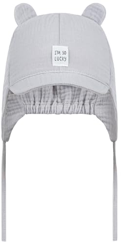 Smarilla Bindemütze Schirmmütze Sommermütze Baby Junge Musselin, Bekleidungsgröße: 38-40, Farbe: Grau