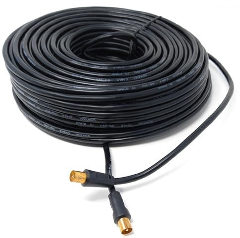 DRUT 50m TV Male to Male Plug Coaxial Cable RG6 Aerial Digital Antenna RF Fly Lead Cable Straight Ends, Black Gold, 164ft