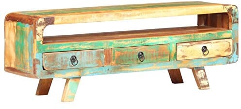 LAPOOH Mueble para TV, Mueble Salon, Mueble TV Salon, Mueble pequeño, Mesa Auxiliar TV, Mesa De Televisión, de Madera Maciza reciclada 117x30x41 cm