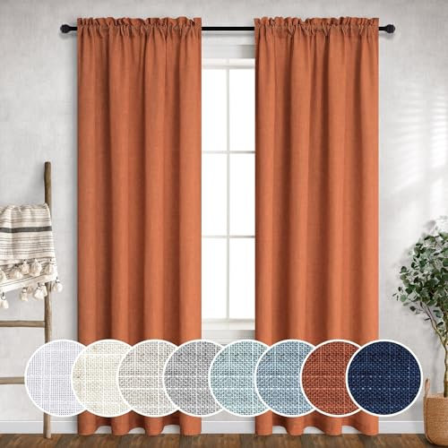 Vorhänge für Wohnzimmer, 213 cm Länge, für Wohnzimmer, Stangentasche, flippiges Boho-Halloween-Dekor, Leinen, halbtransparent, Vorhänge für Schlafzimmer, 213 cm lang, Set mit 2 Paneelen, Dunkelorange