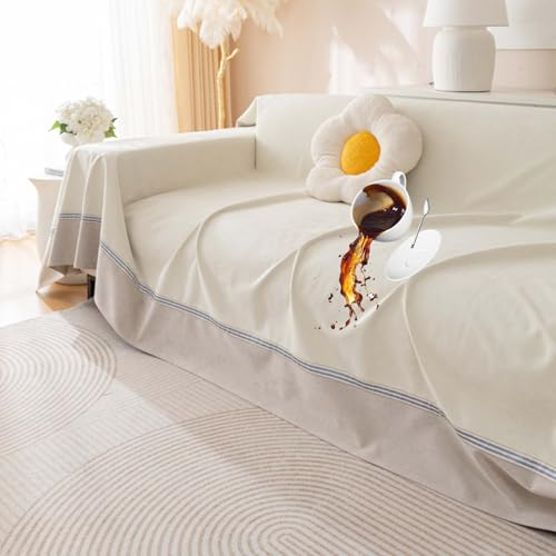 HLTQL Sofabezug Ecksofa L Form Wasserdicht、Couch Cover Blanket、Sofa üBerwurfdecke rutschfest、Couch üBerwurf Decke、SofaüBerwurf Decke XXL(#White,200x400cm)