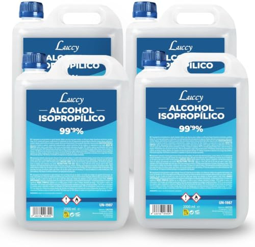 LUCCY Alcool Isopropylique 99,9% Extra Pur | Isopropanol Liquide IPA Nettoyant, Solvant et Dégraissant (4 x 2 Litres)