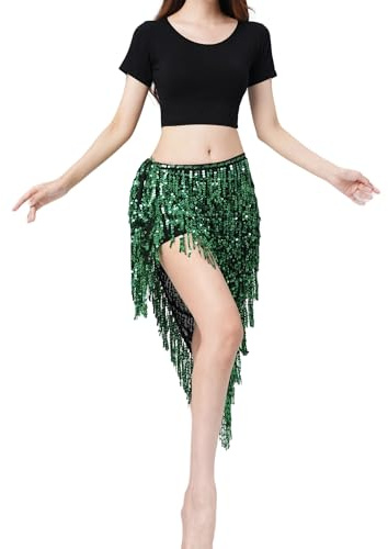 MUNAFIE Bauchtanz Hüfttuch Pailletten Fransen Glitzer Rock Festival Outfit Damen