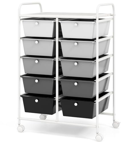 TANGZON 10 Drawers Storage Cart, Rolling Utility Cart with Lockable Wheels, Multipurpose Mobile Organizer Trolley for Home Office Stationery Beauty & Salon (Gradient Black + White)