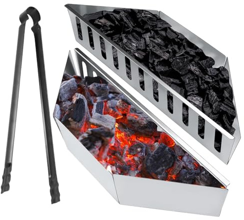 Holzkohlekörbe, 2 Stück Char-Basket, Kohlekorb für Weber 57cm Kugelgrills, Holzkohlegrills Holzkohlekörbe aus Verzinkte Platte, Kohlebriketthalter, Holzkohlekorb, Holzkohleschale mit Kohleklemme