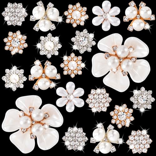 Pndeyo 20 Stück Blumen-Perlenknöpfe zur Schmuckherstellung, glitzernde Strasssteine, dekorative Knöpfe, flache Rückseite, Verzierungen für Hochzeit, Party, Kleidung, Taschen, Schuhe, Dekoration