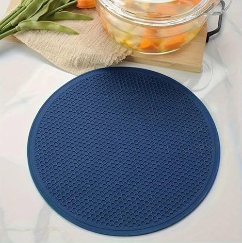Blue Omnia ® - Pfannenuntersetzer - Dunkelblau - Hitzebeständig - rutschfest - Abtropfhilfe - Topflappen - Rund - Schutzmatte - Wärmeisolierende Tischsets - Pfannenuntersetzer