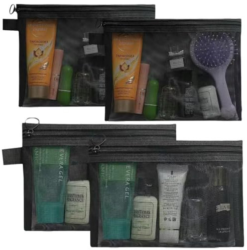 NJCXOLA 4pcs Petite Trousse Maquillage,Paquet Pochette Tissu Zippée, Trousse a Maquillage Femme, Rangement Transparente, Trousse De Toilette Fille, Pochette Sac a Main Femme, Voyage Accessoires