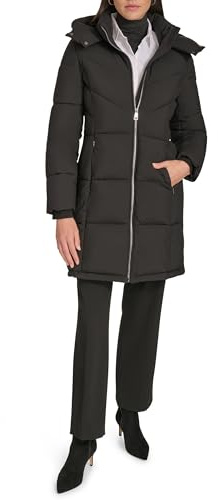 Calvin Klein Damen Hooded Zip Front Puffer Long Sleeve Coat Jacke (1er Pack)
