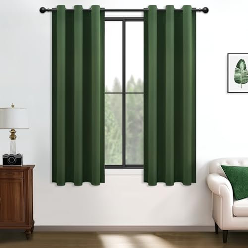 MRTREES Olive Green Blackout Curtains 54 Inch Drop, Thermal Blackout Curtains Eyelet for Bedroom Kitchen, 2 Panels Window Treatment 117x137 CM 46x54 Inch Olive Green