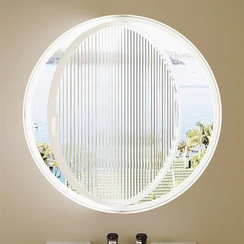 Finestre Finestra Rotonda, Finestra di Ventilazione Girevole a 360° con Maniglie, Finestra per Studio Cucina Soffitta con Telaio in Lega di Alluminio con Vetro Temperato Ondulato(White,60 cm (23 5/8)