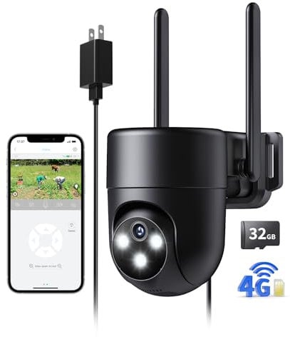 NUASI 4G LTE Cámara Vigilancia Exterior con Tarjeta SIM, 24/7 Cámara con SIM y Visión Nocturna en Color 2K, Detección Humana con IA, PTZ 360°, Audio Bidireccional
