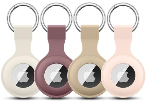 Amzpas Hülle für Airtag Anhänger, 4Stück Airtags Schlüsselanhänger Silikon für Apple Airtags, Tragbares Case Zubehör Schlüsselanhänger für Air Tag Tracker(Milchtee/Violett/Rosa/Starlight)