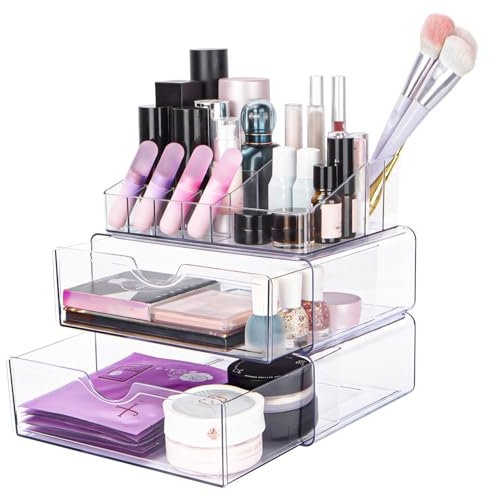 Creahaus Make up Organizer transparent kosmetik organizer Acrylic Makeup Organizer Box Aufbewahrung mit Schubladen und Fächern für Waschtische Schminktisch für Organisieren Kosmetik Lippenstif