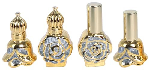 JasCherry 10ml Mini Vintage Essential Oils Roller Bottles, 4PCS Empty Multi-Angle Shaped Glass Rollerball Bottle Roll on Bottles for Travel Perfume Aromatherapy Sample Container