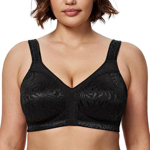 WingsLove Women's Full Coverage Plus Size Everyday Bra Minimizer Wireless Non Padded Wide Straps Comfort and Support for Large Bust(Black, 42F)