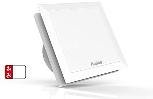 Helios Badlüfter M1/100 mit Nachlaufsteuerung, Feuchtesteuerung, Bewegungsmelder weiß zur Belüftung in Bad und WC gegen Feuchtigkeit und Schimmel, 100 mm Durchmesser (Modell mit zwei Drehzahlstufen)